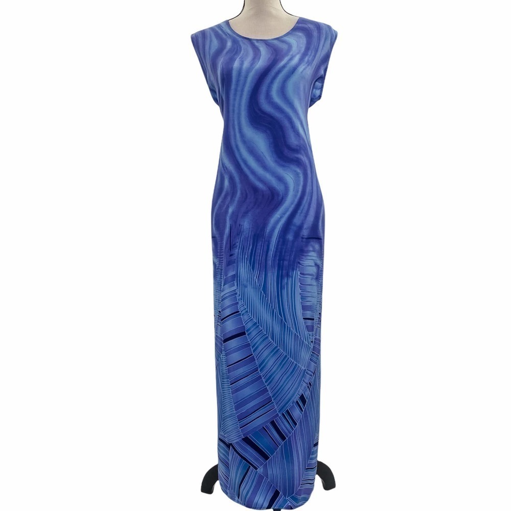 VOIR Collection Blue Abstract Print Maxi Dress